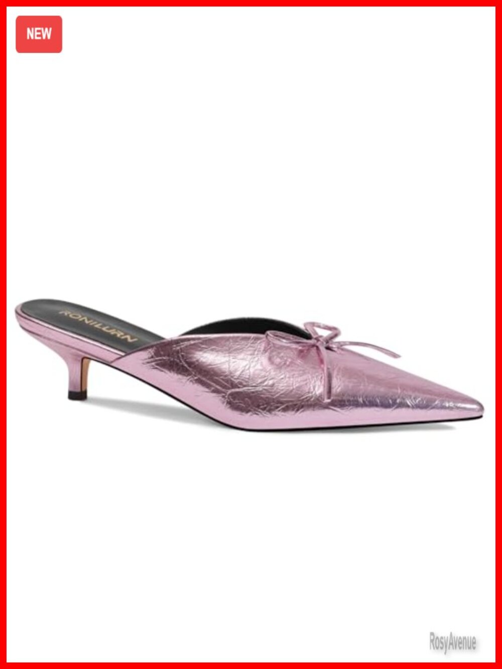 Women's Kitten Heel Mules Pointed Toe Faux Leather Slip On Dressy Heels